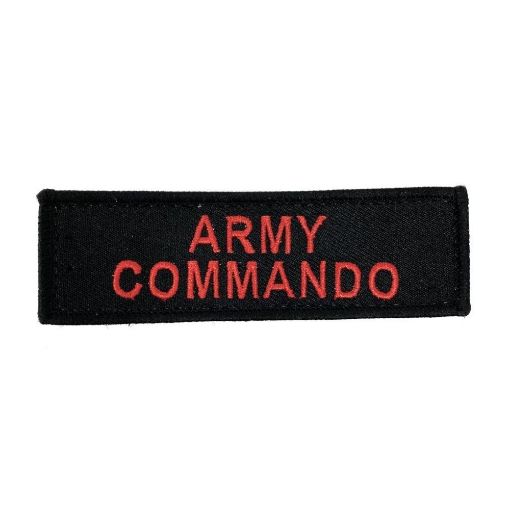 Picture of FRMU Royal Army Commando Shoulder Titles - Black - Red Embroidery - Pair - Velcro Backed