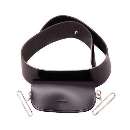 Picture of Officers Pouch Belt Set - Black Plain Leather - Silver Plate Swivel Rings & Loops - Medium