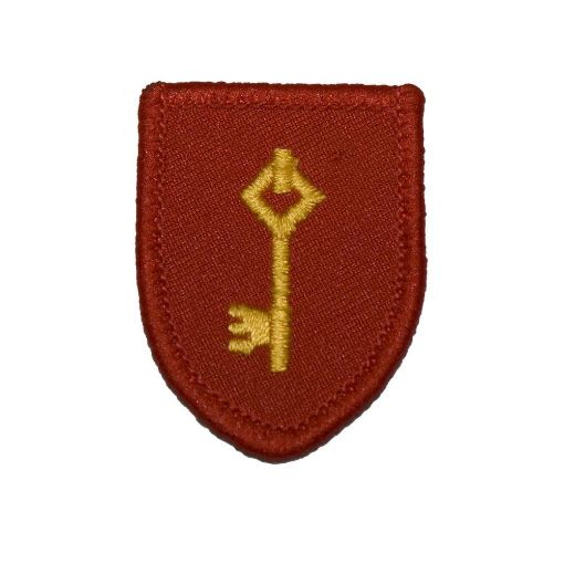 Picture of The Royal Gibraltar Regiment Small Shield and Key - Gold on Red - Pack of 5