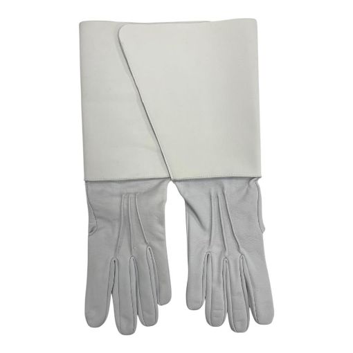Picture of Gauntlet Glove - United States Drum Major, White leather glove + 8 inch cuff - Large (18. ( tip of the middle finger to the wrist))