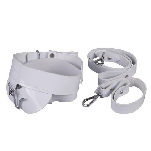 Picture of White Gloss PVC, Ceremonial Sword Belt, 45mm width (1 3/4″) with Chrome finish Fittings ,28"-34" Small
