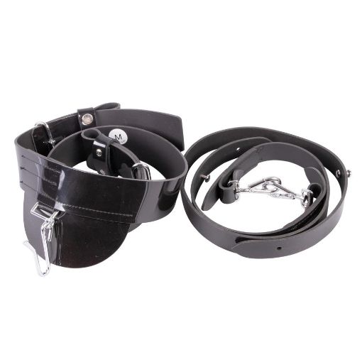Picture of Black Gloss PVC,Ceremonial Sword Belt, 45mm width (1 3/4″) with Chrome finish Fitting 34"-40" Med